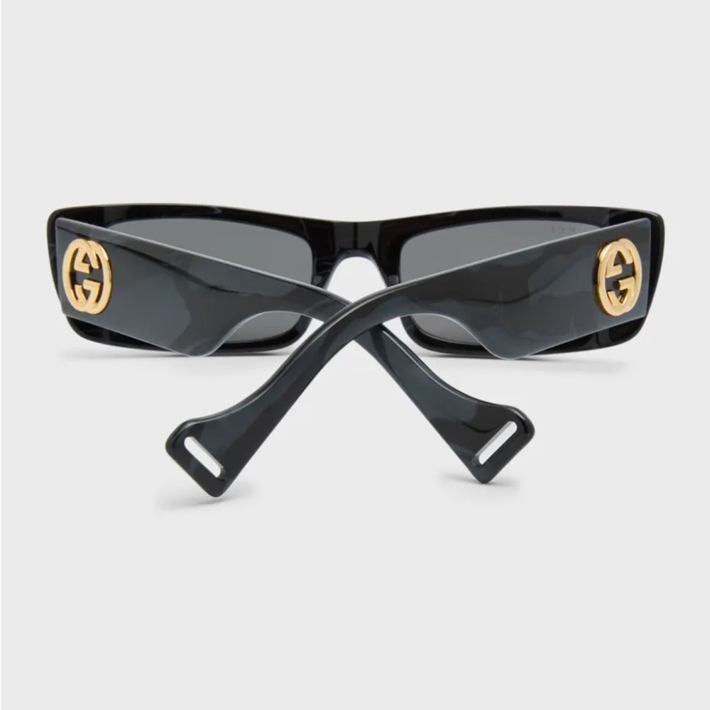 New GUCCI Monochromatic Rectangle Sunglasses w/ Interlocking G Temples - Picture 7 of 14